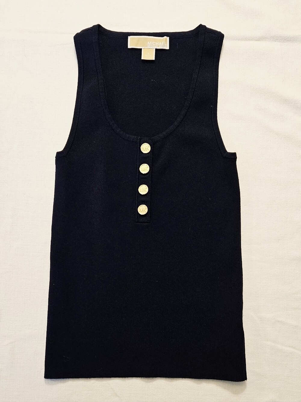Navy Women's Sleeveless Knit Tank with Gold Buttons